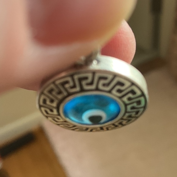 Sterling Silver 925 Evil eye Greek Key design round pendant - Picture 6 of 9